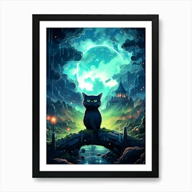 Cat In The Moonlight 1 Art Print
