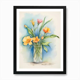 Watercolor Flowers In A Vase Art Print