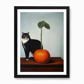 Painting Of A Still Life Of A Amaryllis With A Cat, Realism 3 Art Print