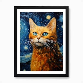 Orange Cat Portrait, Vincent Van Gogh Inspired Art Print