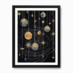 Moon And Stars Hanging Celestial 1 Art Print