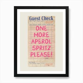 Aperol Spritz Guest Check Art Print