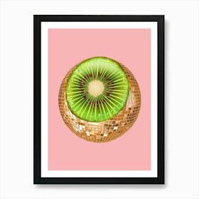 Disco Ball Kiwi Pink Art Disco Poster Trendy Aesthetic Art Food Kitchen Art Print