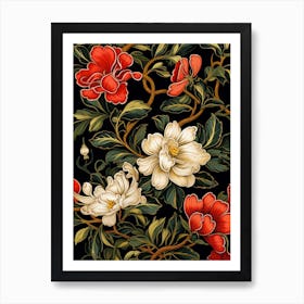 Chrysanthemums 5 William Morris Style Winter Florals Art Print
