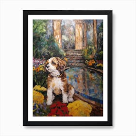 Painting Of A Dog In Central Park Conservatory Garden, Usa In The Style Of Gustav Klimt 04 Art Print