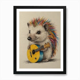 Hedgehog Playing Guitar 12 Art Print