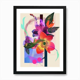 Hellebore 1 Neon Flower Collage Art Print