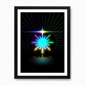 Neon Geometric Glyph in Candy Blue and Pink with Rainbow Sparkle on Black n.0472 Art Print