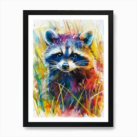 Raccoon Colourful Watercolour 2 Art Print