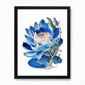 Blue Lotus Decoupage 3 Art Print