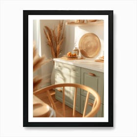 Green Kitchen With A Wooden Table Art Print