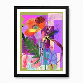 Poppy 4 Neon Flower Collage Art Print