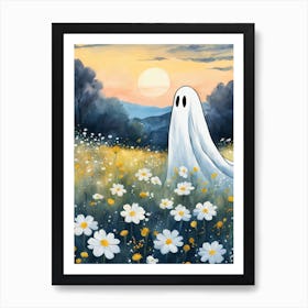 Sheet Ghost In A Field Of Flowers Painting (12) Art Print