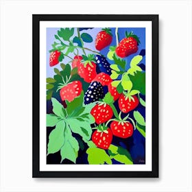 Wild Strawberries, Plant, Colourful Brushstroke Painting Art Print