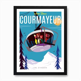 Courmayeur Ski Poster  Teal & White Art Print