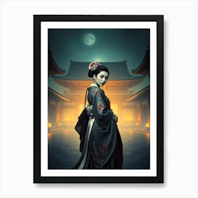 Geish In Dark Kimono Art Print