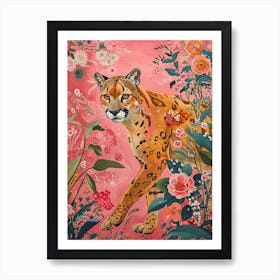 Floral Animal Painting Cougar 4 Art Print