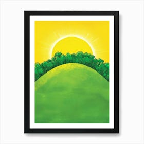 Sun Rising Over A Hill Art Print