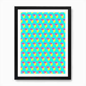 Cube Pattern Turquoise Minimal Abstract Art Print