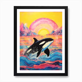 Rainbow Waves Orca Crayon Drawing 5 Art Print