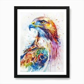 Hawk Colourful Watercolour 1 Art Print