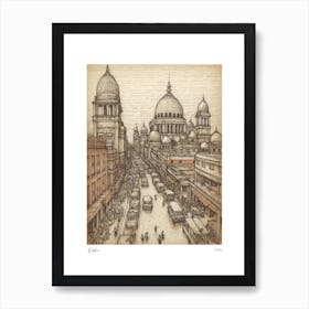 Delhi India Drawing Pencil Style 3 Travel Poster Art Print