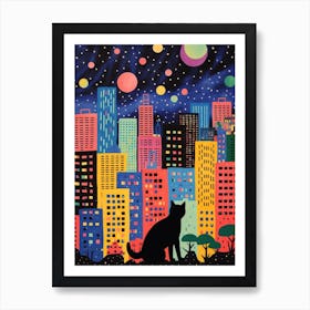 Tokyo, Japan Skyline With A Cat 1 Art Print