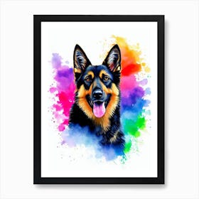 German Shepherd Rainbow Oil Painting Dog Art Print