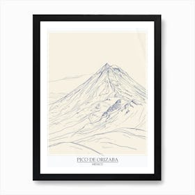 Pico De Orizaba Mexico Color Line Drawing 5 Poster Art Print