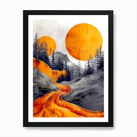 Orange Road Abstract Painting Art Print