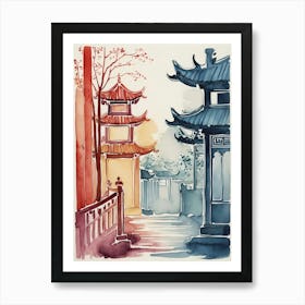 Watercolor Of Chinese Pagoda 2 Art Print