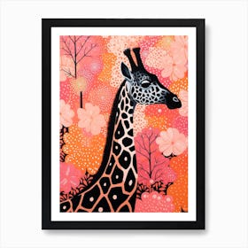 Giraffe In The Flowers Pink Tones 3 Art Print