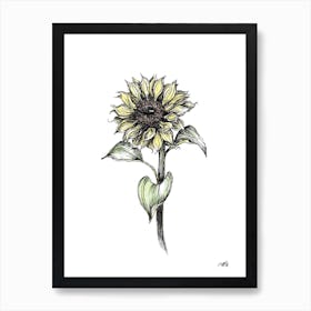 Watercolour Sunflower Left Art Print