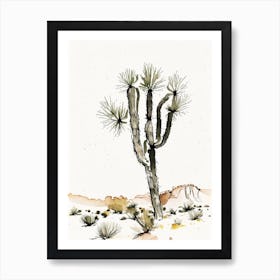 Joshua Trees In Mojave Desert Minimilist Watercolour  (2) Art Print