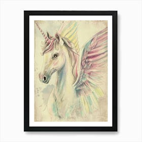 Storybook Style Unicorn With Wings Pastel 1 Art Print