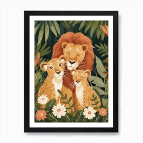 African Lion Family Bonding Illustration 2 Art Print
