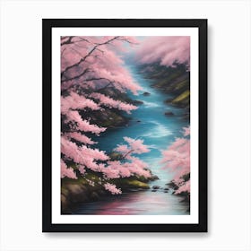 Sakura Blossom River Art Print