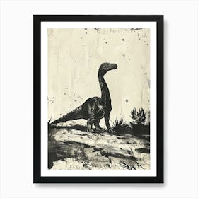 Plateosaurus Dinosaur Black Ink & Sepia Illustration 2 Art Print