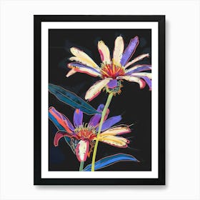 Neon Flowers On Black Asters 3 Art Print