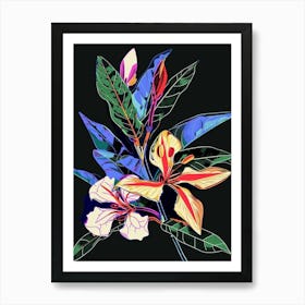 Neon Flowers On Black Periwinkle 4 Art Print