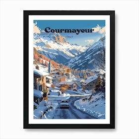 Courmayeur Italy Ski Resort Digital Travel Art Art Print