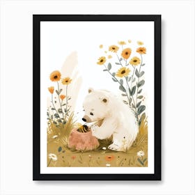 Polar Bear Cub Playing With A Beehive Storybook Illustration 2 Art Print