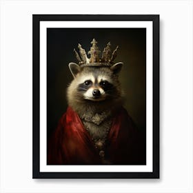 Vintage Portrait Of A Crab Eating Raccoon Wearing A Crown 3 Art Print