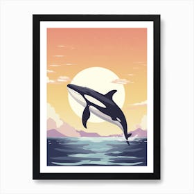 Orca Whale & Sun Retro Geometric Art Print