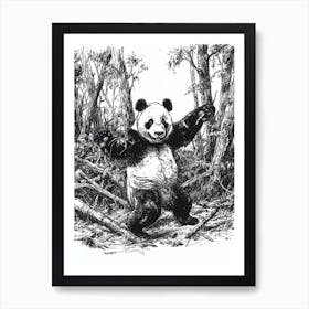 Giant Panda Dancing Ink Illustration The Woods Ink Illustration 3 Art Print