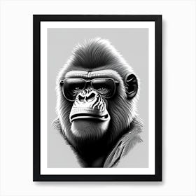 Angry Gorilla Showing Teeth Gorillas Pencil Sketch 1 Art Print