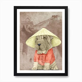 Shar Pei With The Great Wall Art Print