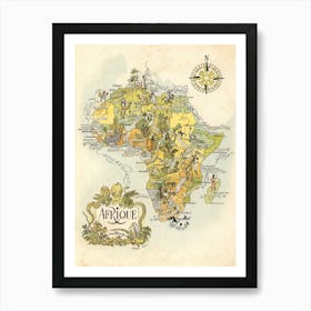 Vintage Africa Map Illustration 1951 Art Print