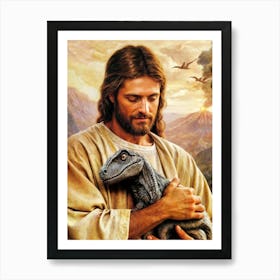 Jesus With Dinosaur Art Print