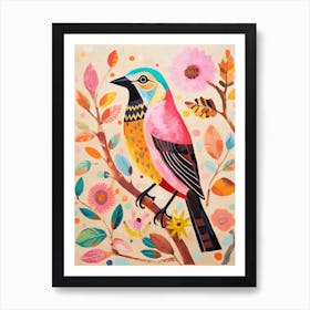 Pink Scandi House Sparrow 2 Art Print